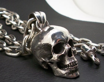 Skull Pendant, Sterling Silver Skull Pendant, Almost 100 grams, Huge and Heavy Solid Silver, Designed from real human skull, Silveralexa