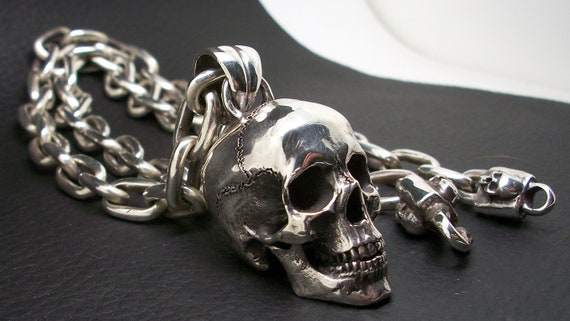 925 Sterling Silver Huge Biker Skull Keychain