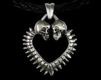 Skull Pendant - Sterling Silver Heart Skull Engagement Pendant - Inspired by Lovers of Valdaro