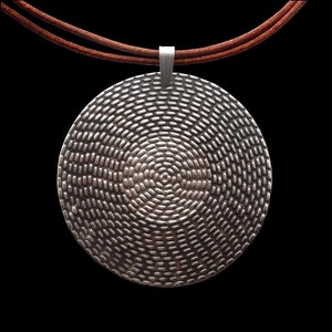 Black Sun Pendant, Sterling Silver Black Sun Pendant,  with italian brown leather necklace, Unisex Silver Pendant, Silveralexa