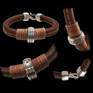 Atlantis Bracelet, Sterling Silver and brown italian Leather Bracelet Cuff, Mini Atlantis Ring Bead, Unisex Silver Bracelet, Silveralexa
