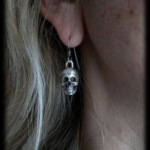 Skull Earrings, Sterling Silver Skull Earrings, Love to Death Earrings, the pair, Silver Drop Earrings, Skull Earrings Dangle, Silveralexa image 5
