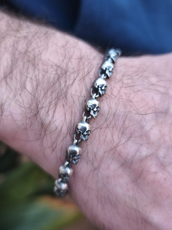 Sterling Silver Skull Chain Bracelet, Unisex Gothic Jewelry - Etsy