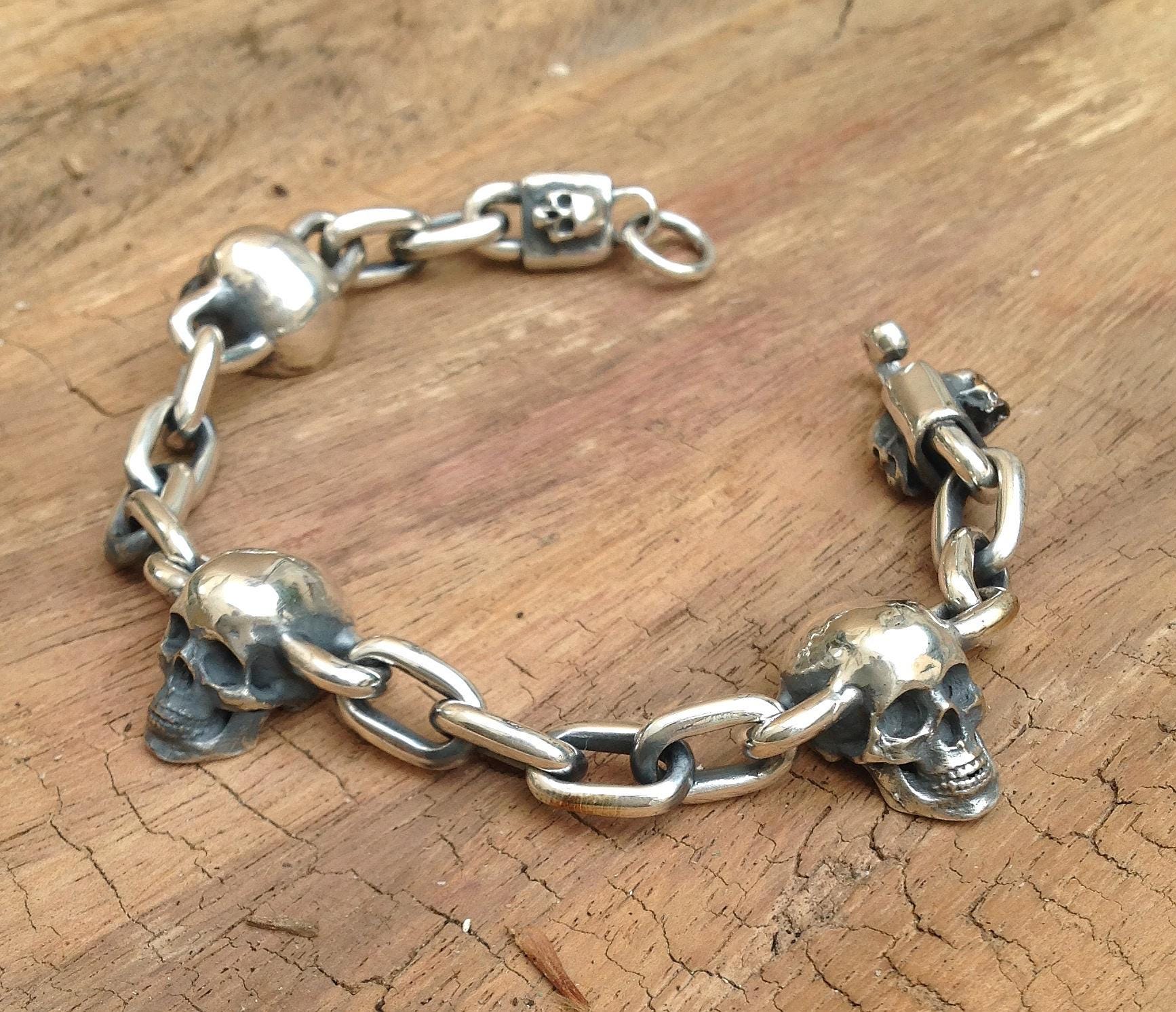 Skull Bracelet, Sterling Silver Skulls Bracelet, Anchor