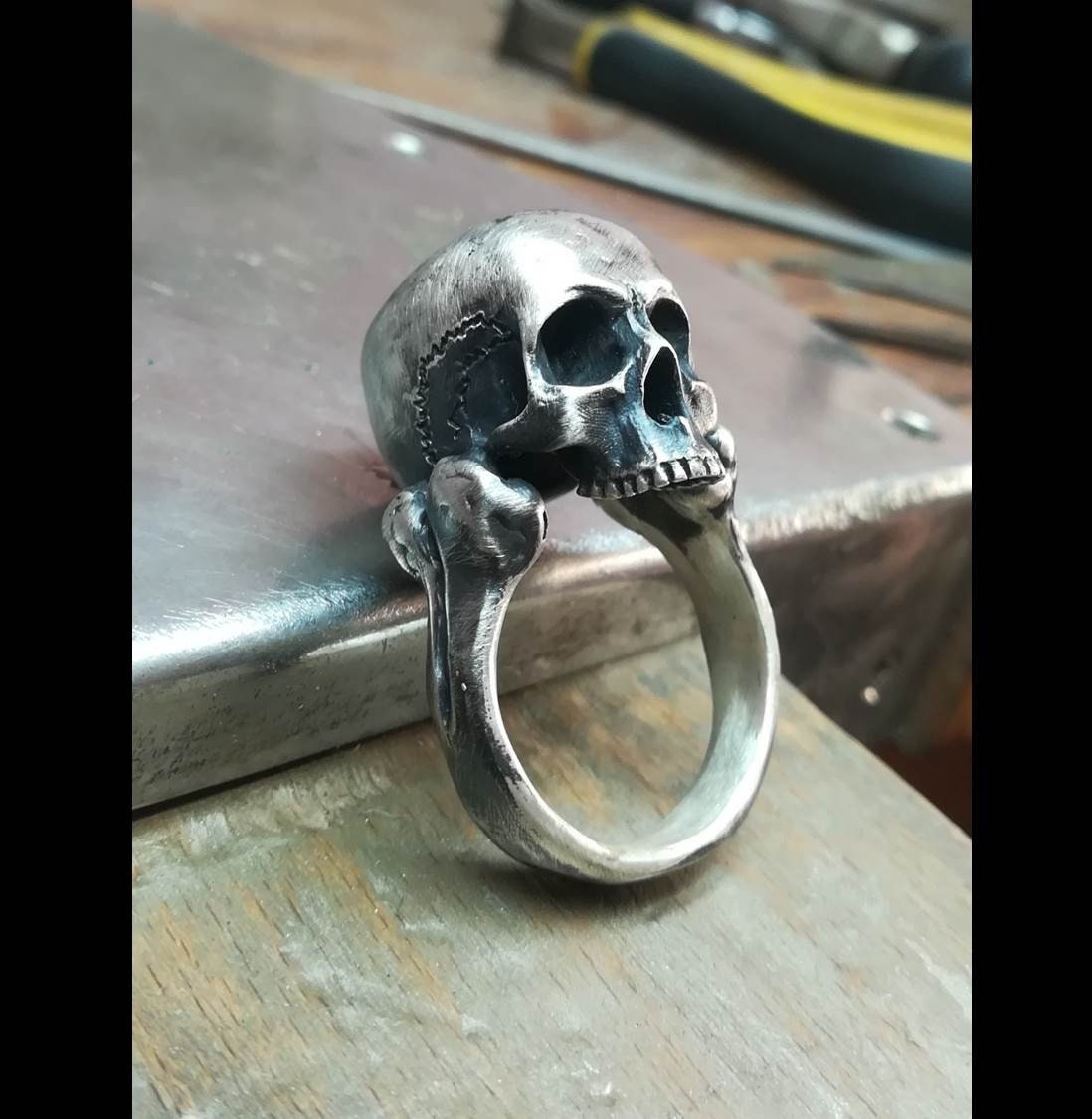 OIDEA Anello Uomo Teschio Aperto-Accaio Inossidabile Due