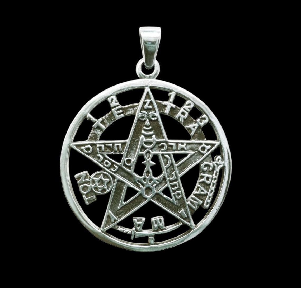 Pendentif Talisman Tetragrammaton Pentagramme - Argent 925 Plaqué Or 24k, Diamètre 2 Cm, Protection