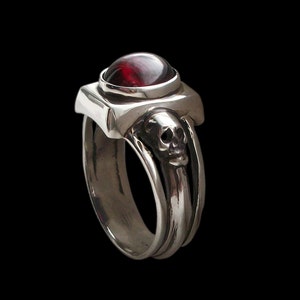 Skull Engagement Ring, Sterling Silver Skull Engagement Ring, Red Garnet Ring, Silver Skull Ring, All sizes, Silveralexa