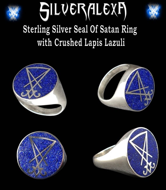 Anillo con el sello de Lucifer anillo de Lucifer en plata de ley lapislazuli triturado anillo satanico todos los tamanos Silveralexa Etsy Mexico