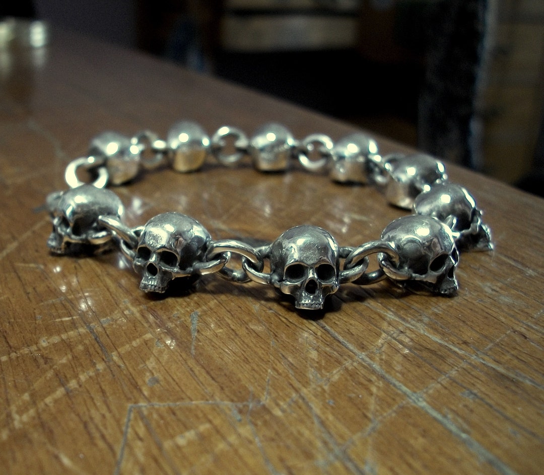 Skull Bracelet, Sterling Silver Skull Bracelet, Silver Skull Skull Bracelet, Sterling Silver Skull Bracelet, Silver Skull