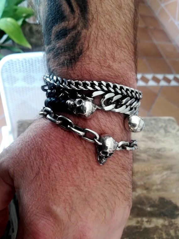 Skull Bracelet, Sterling Silver Skull Bracelet, Silver Oval Chain, Skull Chain, Hook Closure, Full Jaw Skull, Silveralexa - Etsy il 570xN.3118316681 s5n1