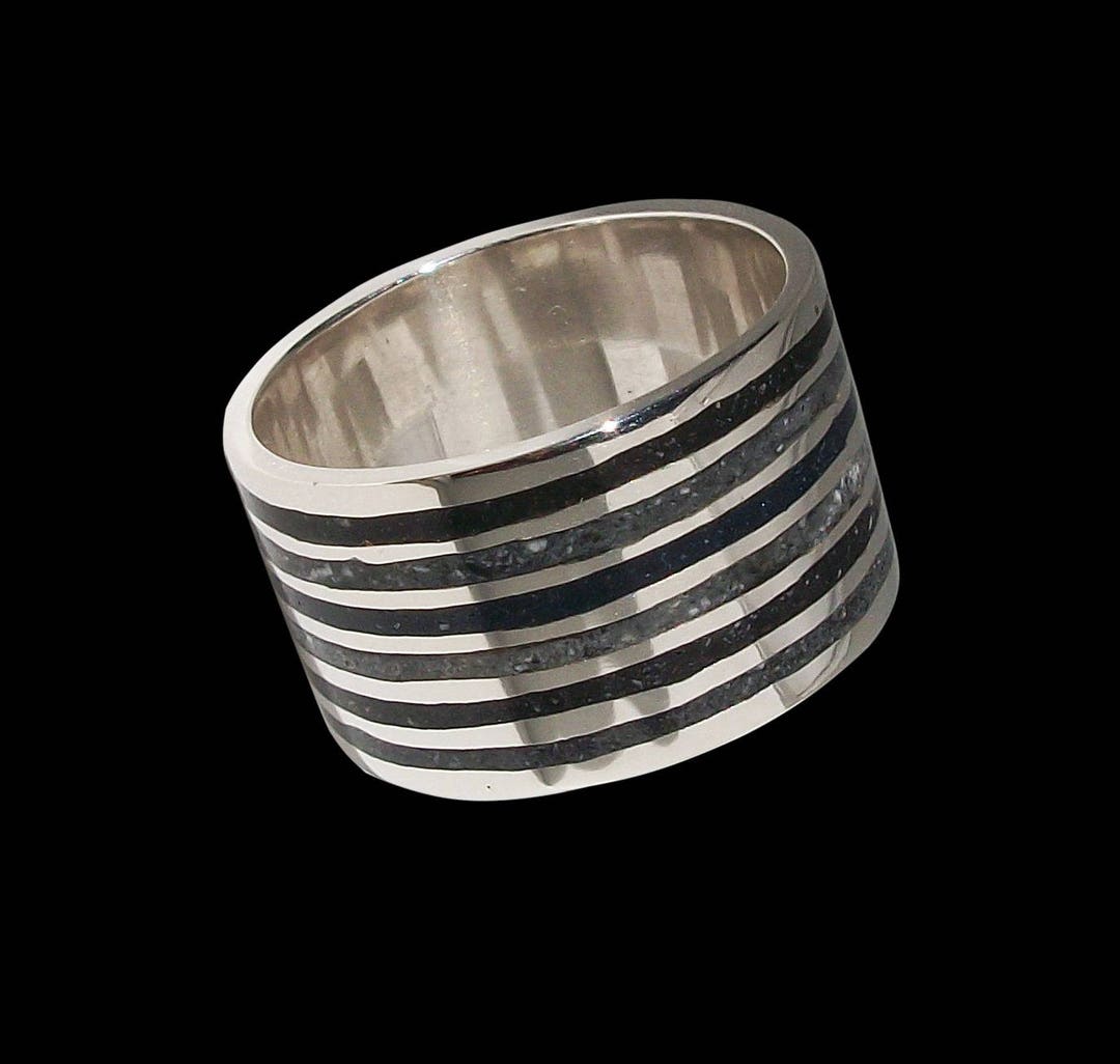 Inlay Ring, Sterling Silver Inlay Ring, Mosaic Dark Storm Ring, Crushed ...