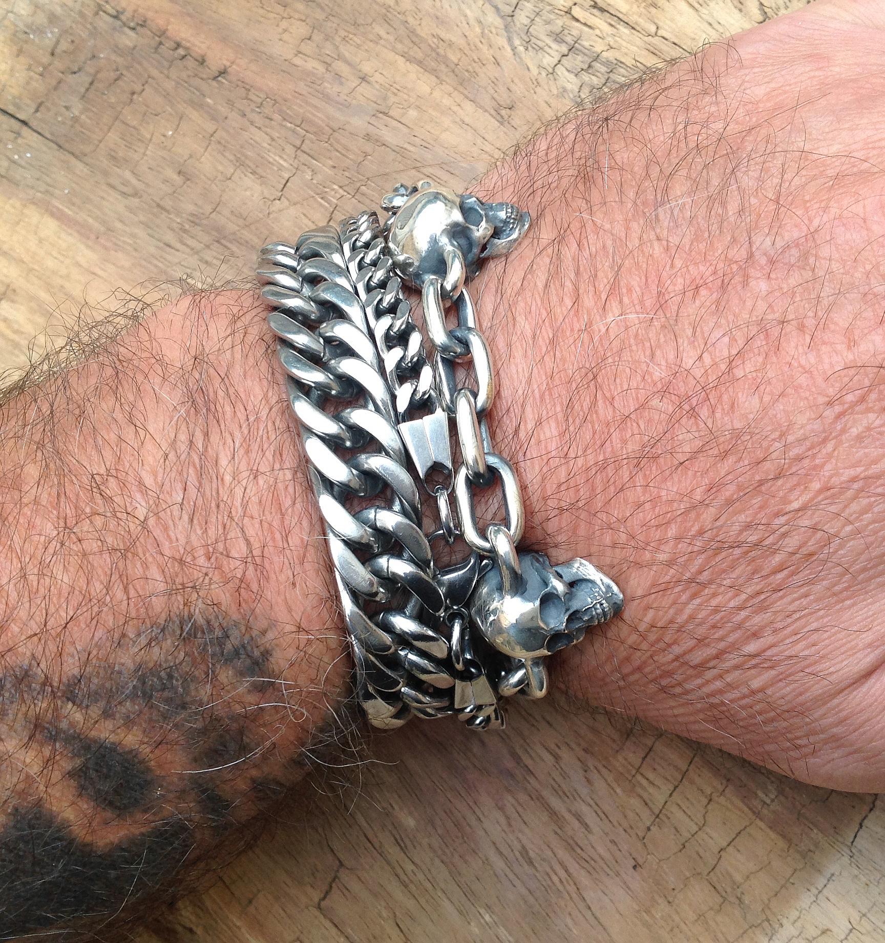 Skull Bracelet, Sterling Silver Skulls Bracelet, Anchor