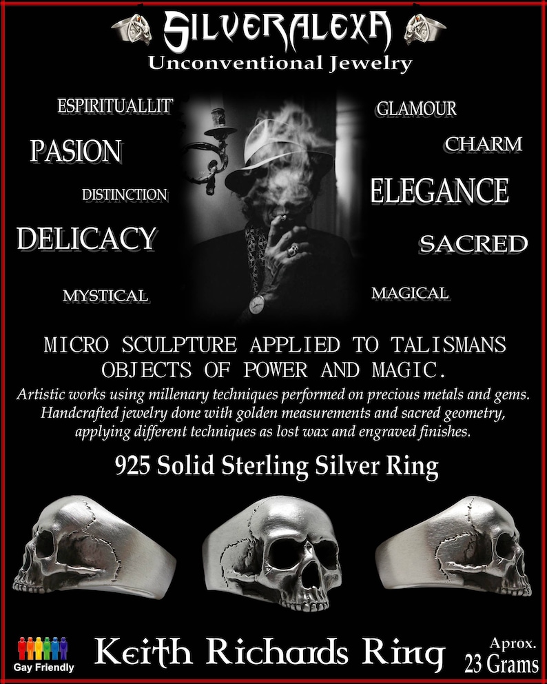 Skull ring Sterling Silver Keith Richards Skull Ring ALL | Etsy