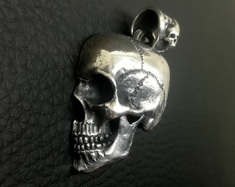 Skull Pendant, Sterling Silver Skull Pendant, Half Skull Pendant, Anatomical Designed from real human skull, Full Jaw Skull, Silveralexa