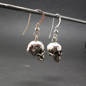 Skull Earrings, Sterling Silver Skull Earrings, Love to Death Earrings, the pair, Silver Drop Earrings, Skull Earrings Dangle, Silveralexa Shiny Finish