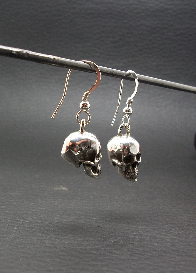 Skull Earrings, Sterling Silver Skull Earrings, Love to Death Earrings, the pair, Silver Drop Earrings, Skull Earrings Dangle, Silveralexa Shiny Finish