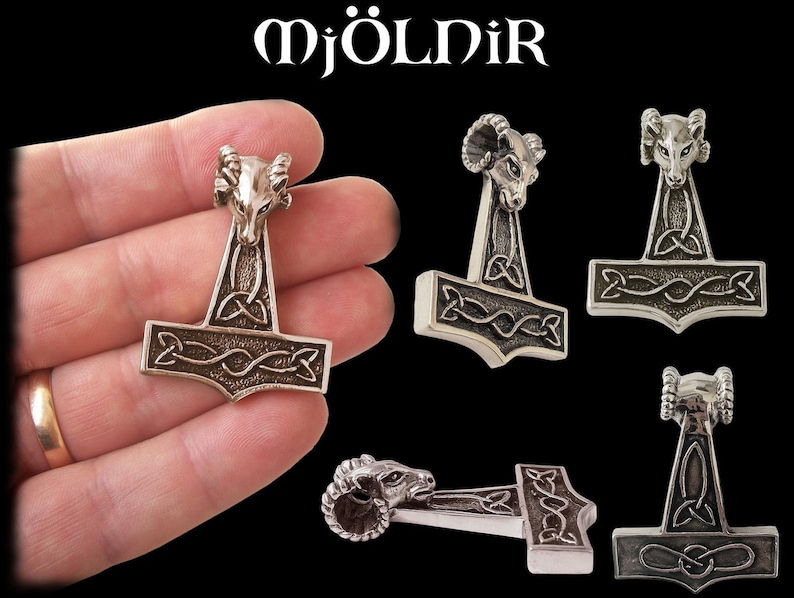 Thor Hammer pendant  Sterling Silver Thor Hammer Goat Pendant image 2