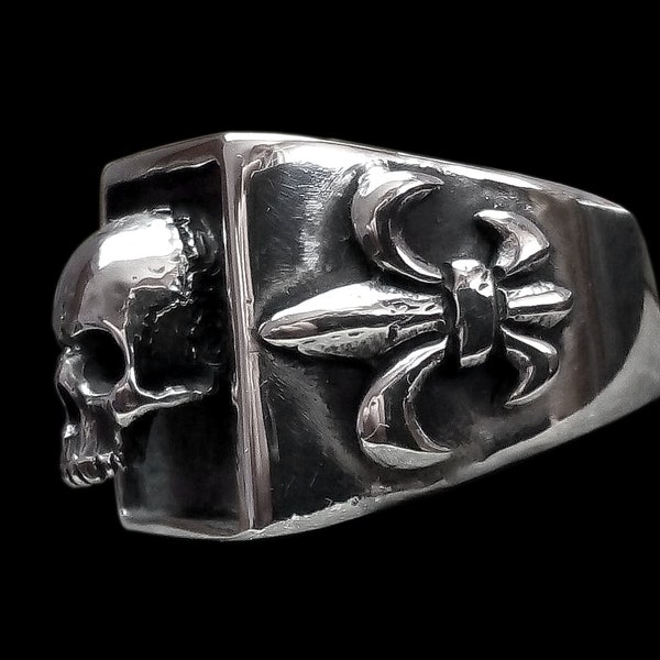 Bague tête de mort en argent, bague fleur de lys en argent sterling, bague fleur de lys argent, toutes les tailles, Silveralexa