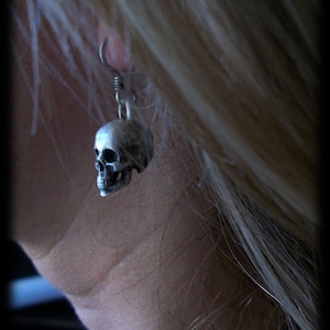 Skull Earrings, Sterling Silver Skull Earrings, Love to Death Earrings, the pair, Silver Drop Earrings, Skull Earrings Dangle, Silveralexa image 6