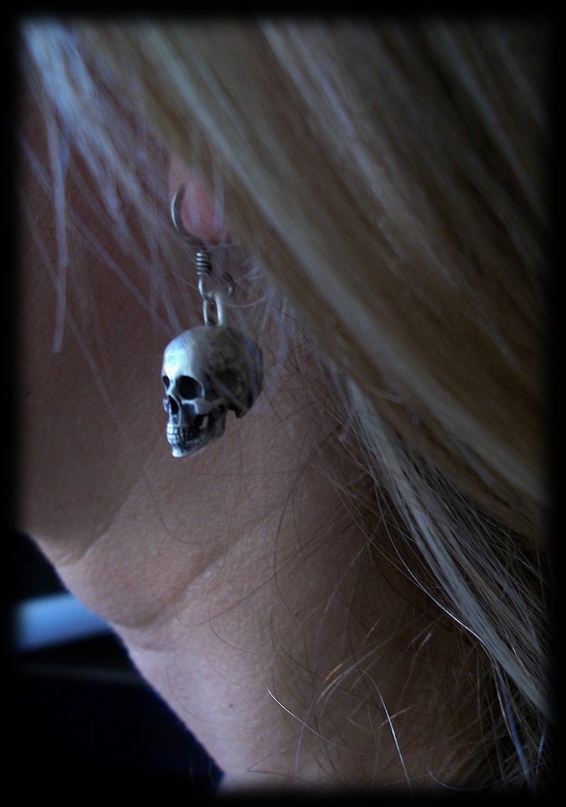 Skull Earrings, Sterling Silver Skull Earrings, Love to Death Earrings, the pair, Silver Drop Earrings, Skull Earrings Dangle, Silveralexa image 6