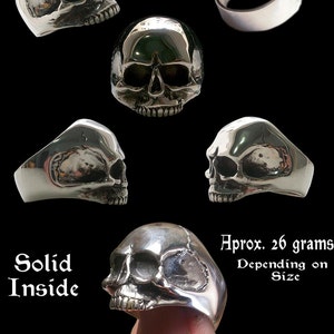 Skull Ring, Sterling Silver Keith Richards skull ring, Solid inside, Silver Skull Ring, Shiny Finish, All Sizes, Silveralexa image 2