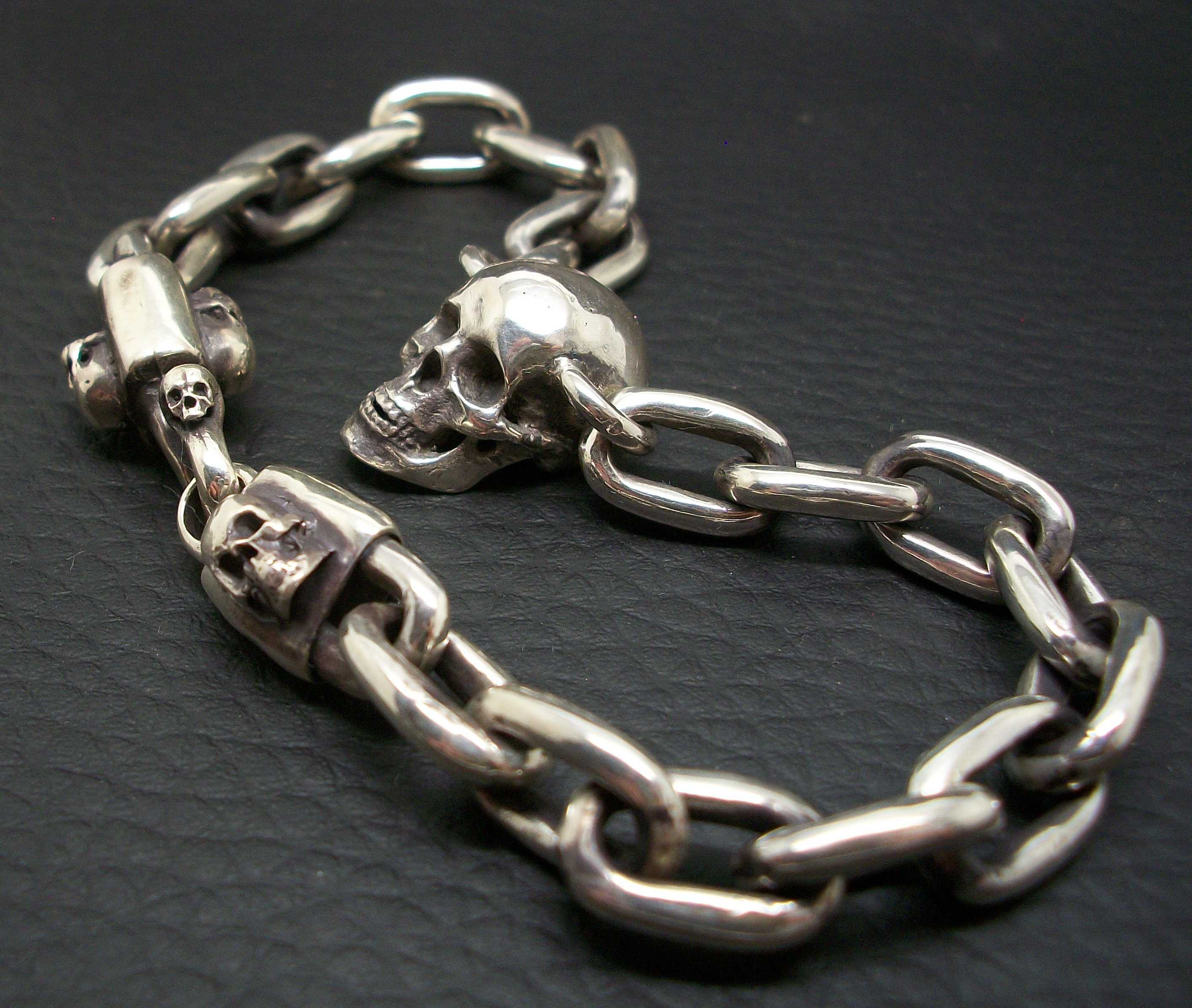 Skull Bracelet, Sterling Silver Skull Bracelet, Silver Oval