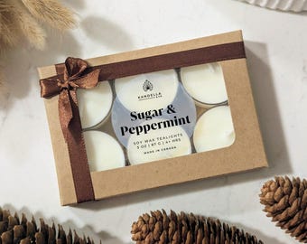 Velas Tealight de cera de soja, velas Tealight de açúcar e hortelã-pimenta perfeitas para todas as ocasiões, pacote com 6 | pacote com 12 | pacote com 25 | pacote com 50 | pacote com 100