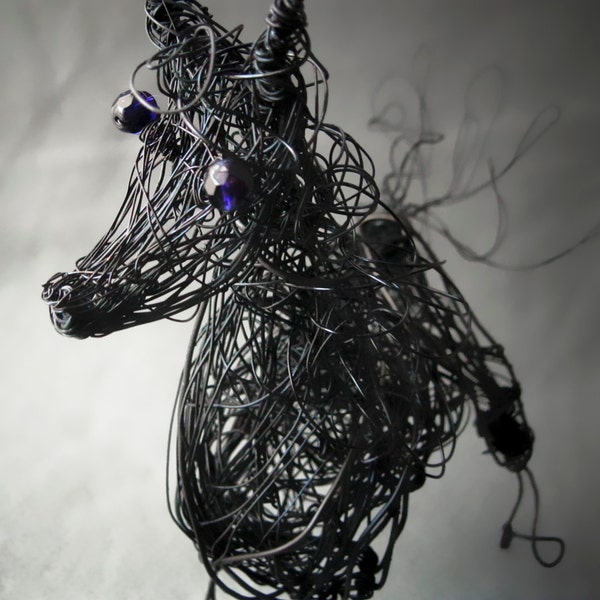 Black Horse Stallion Wire Sculpture 3d Animal Art