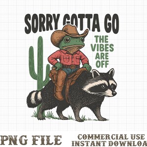 Zabawna koszulka retro vintage żaba kowboj i szop png, przepraszam, muszę iść, wibracje są wyłączone png cyfrowe pobieranie, zabawny prezent dla miłośników zwierząt