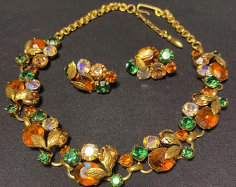 Vintage CORO Necklace and Earings Parure Prong set Lot#2X
