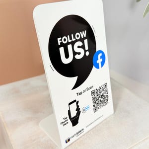 Custom Facebook QR Code Stand with NFC Tap to Follow Us Sign Facebook Follower Social Media Sign for Small Business