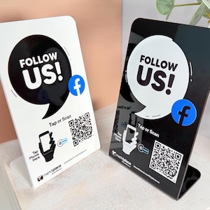 Custom Facebook QR Code Display with NFC Tap to Follow Us Sign for Restaurant Cafe Facebook Follower Social Media Sign