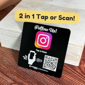 Custom Social Media QR Code with NFC Plate Tap or Scan sign for Brand Promotion Instagram QR Code for Cafe Connect With Us Sign