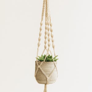 Handmade Macramé Off-White Plant Hanger: Boho Indoor Pot Holder, Cotton Hanging Planter Decor