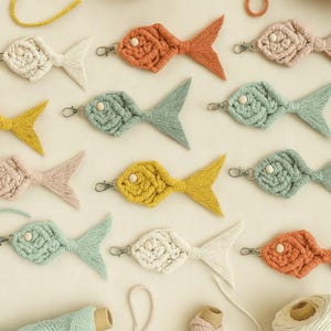 Macrame Fish Keychain Handmade Cotton Coastal Bag Charm Beach Nautical Keyring Gift