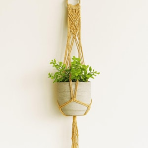Handmade Macrame Mustard Plant Hanger: Boho Style Cotton Cord