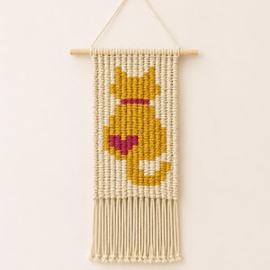 Macrame Cat Wall Hanging Handmade Pixel Art Gift For Lover Nursery Kids Room Decor