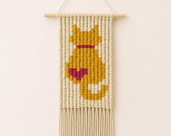 Macrame Cat Wall Hanging Handmade Pixel Art Gift For Lover Nursery Kids Room Decor