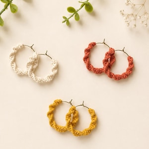 Small Spiral Macramé Hoop Earrings | Handmade Cotton Earrings