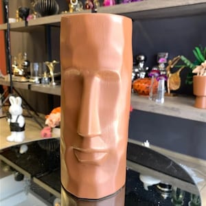 Moai Head Ceramic Vase, Face Ceramic Vase, Moai Head Vase,  Face Shape Flowerpot, Polynesian Head Planter, Abstract Sculpture Vase
