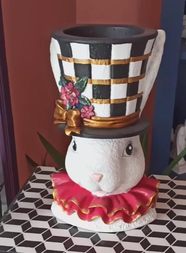 Large Rabbit Statue Vase, Bunny Figurine, Hand-painted Rabbit Decor ...