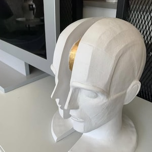 Abstract Face Sculpture, Geometric Art Bust Decor, Split Human Head Statue, Dual-Face Artistic Decor, Face Sculpture , Face Figurine