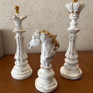 Chess Statues Set of 3, Chess Art Sculptures, Decorative Chess Statues, Chess Sculpture, Chess Lover Gift Set, Chess Decor, Chess Statue