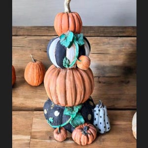 Pumpkin Harvest Decor, Gourd Figurine, Striped Pumpkin Decor, Autumn Gourd Figurine, Seasonal Home Decor, Handmade Harvest Decor