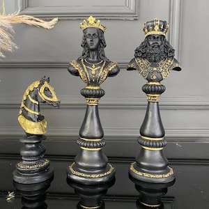Large Chess Sculpture Set of 3, King Queen Horse Bust Chess, Chess Decor Set, Decorative Chess Pieces, Chess Statue, Chess Decor