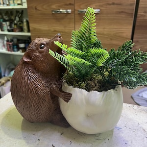 Hedgehog Flower Pot Planter, Cute Hedgehog Pot with Greenery, Animal Flower Pot Decor, Handcrafted Hedgehog Planter, Hedgehog Vase
