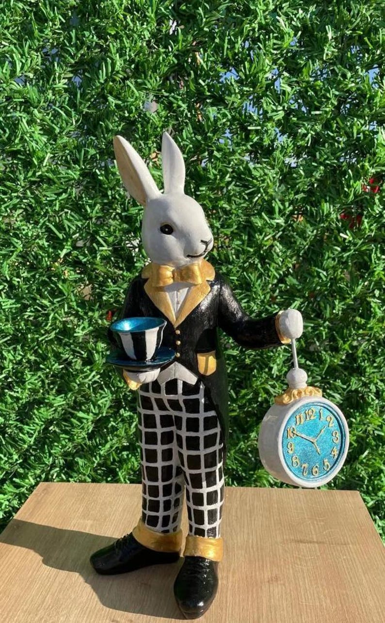 Alice in Wonderland Tea Time Rabbit Figurine, Rabbit Statue With Clock ...