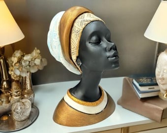 Elegant African Woman Bust Statue, Modern African Woman Statue, Handcrafted African Lady Bust, Decorative African Woman Head Sculpture