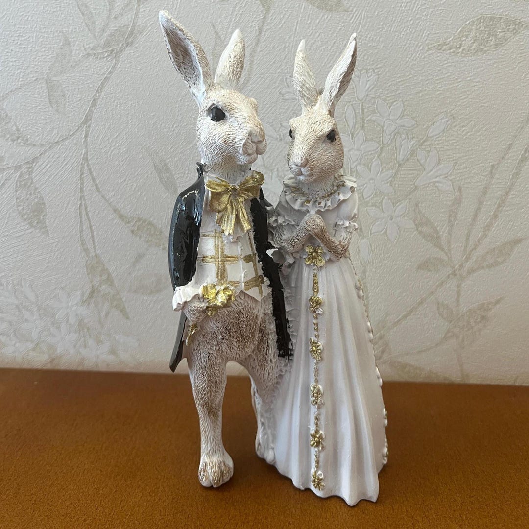 Married Rabbit Vintage Rabbit Couple Wedding Figurine, Elegant Bunny Bride and Groom ...