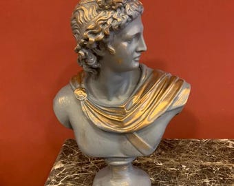 Apollo Bust Sculpture With Painted Details, Greek Decorative Bust Statue, Classical Bust For Home Decor, Apollo Bust Figurine, Apollo Decor